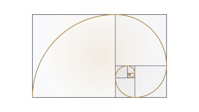 Golden ratio spiral drawn through a golden rectangle